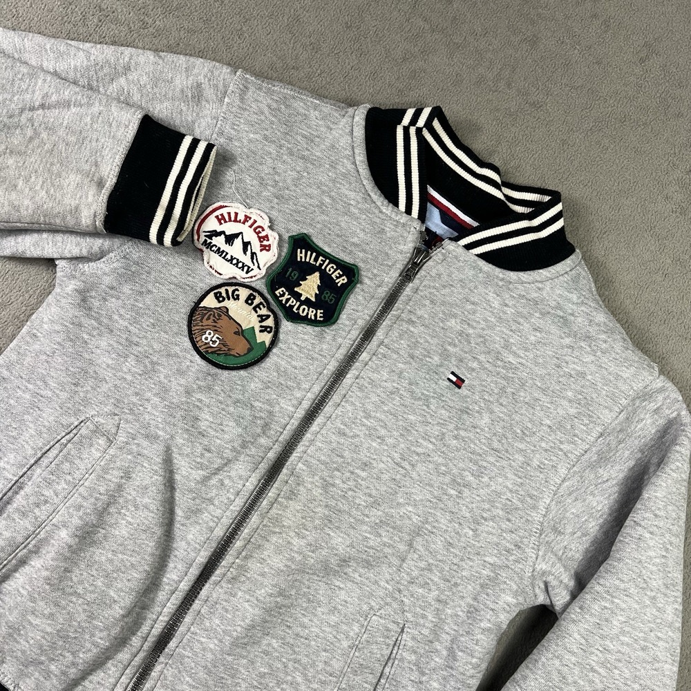 Tommy Hilfiger Lined Fur Jacket Boys Medium Varsity Patch Grey